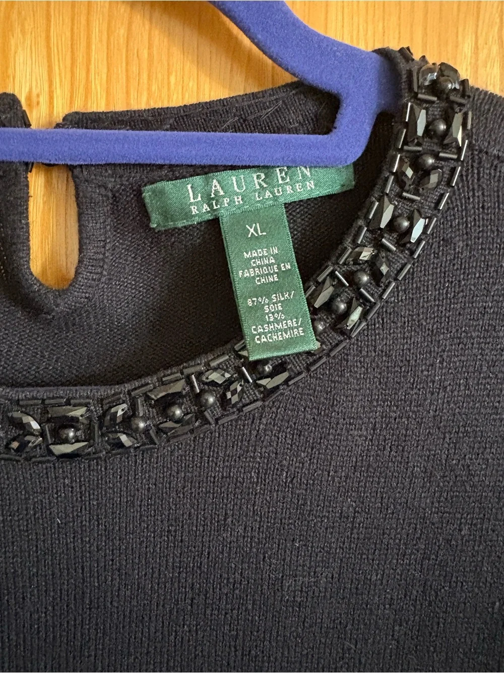 Women’s Lauren Ralph Lauren Black Beaded-Neck Short Sleeve Silk/Cashmere Sweater - Picture 4 of 4